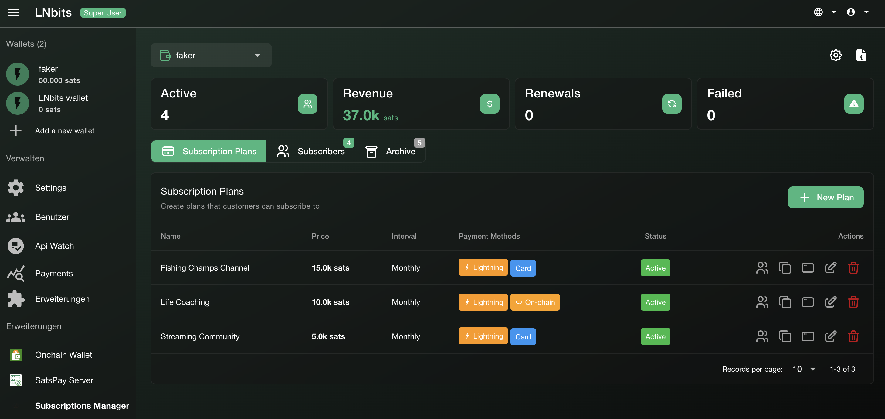 Subscriptions Manager Dashboard